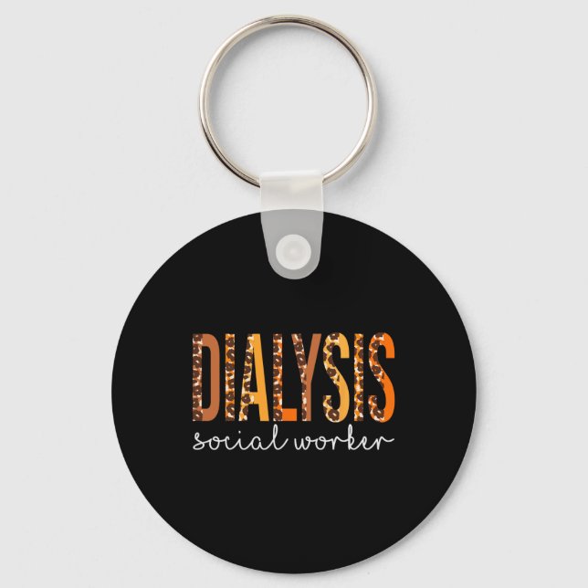 Dialysis Social Worker Leopard Fall Autumn Thanksg Key Ring (Front)