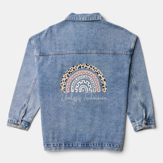 Dialysis Tech Nephrology Leopard Rainbow Technicia Denim Jacket (Back)