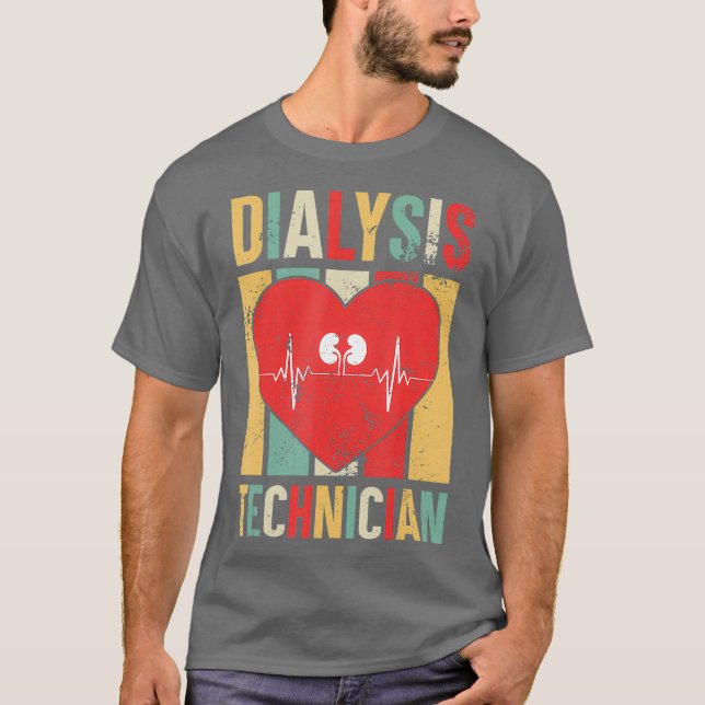Dialysis Technician Retro Heart Nephrology Tech T-Shirt (Front)
