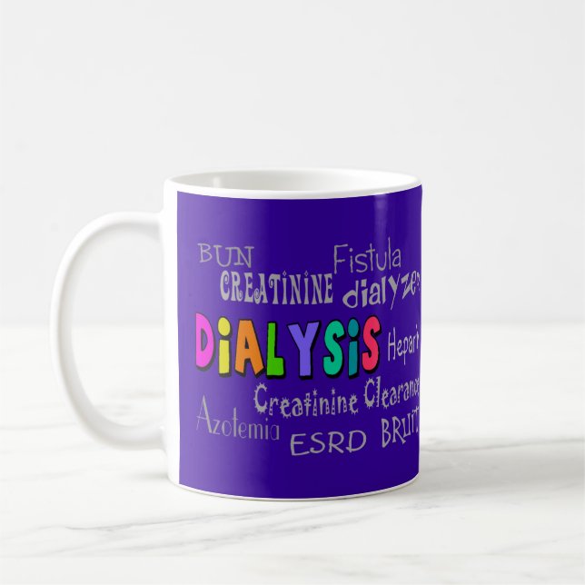 Dialysis Terminology Gifts Keychain purple Magnet Coffee Mug (Left)
