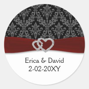 diamante damask red wedding classic round sticker