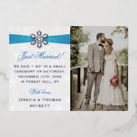 Diamante Snowflake & Blue Ribbon Winter Wedding<br><div class="desc">Let everyone know you did it, you married in style with these elegant and very trendy real foil pressed photo wedding announcement cards. The design is easy to personalise with your own wording and a photo of your choice and your family and friends will be thrilled when they receive these...</div>