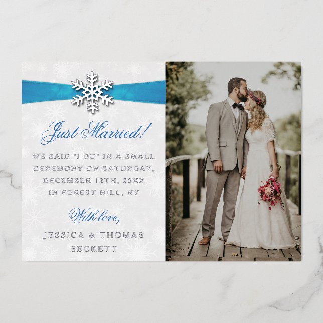 Diamante Snowflake & Blue Ribbon Winter Wedding (Front)