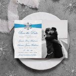 Diamante Snowflake & Blue Ribbon Winter Wedding<br><div class="desc">Celebrate in style with these elegant and very trendy real foil pressed wedding save the date photo cards. The design is easy to personalise with your own wording and a photo of your choice and your guests will be thrilled when they receive these fabulous save the date cards. Matching wedding...</div>