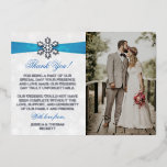 Diamante Snowflake & Blue Ribbon Winter Wedding<br><div class="desc">Give thanks in style with these elegant and very trendy real foil pressed wedding photo thank you cards. The design is easy to personalise with your own special thank you wording and a photo of your choice and your guests will be thrilled when they receive these fabulous thank you cards....</div>