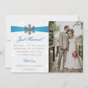 Diamante Snowflake & Blue Ribbon Winter Wedding Announcement