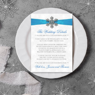 Diamante Snowflake & Blue Ribbon Winter Wedding Enclosure Card