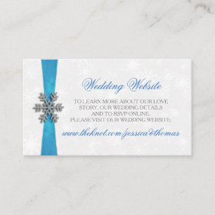Diamante Snowflake & Blue Ribbon Winter Wedding Enclosure Card