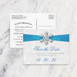 Diamante Snowflake & Blue Ribbon Winter Wedding Foil Invitation Postcard<br><div class="desc">Celebrate in style with these elegant winter wedding real foil pressed save the date postcards. This design is easy to personalise with your names and wedding date and your guests will be thrilled when they receive these fabulous postcards.</div>