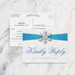 Diamante Snowflake & Blue Ribbon Winter Wedding Foil Invitation Postcard<br><div class="desc">Celebrate in style with these elegant winter wedding real foil pressed RSVP postcards. This design is easy to personalise with your own wording and your guests will be thrilled when they receive these fabulous postcards.</div>