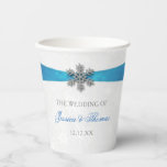 Diamante Snowflake & Blue Ribbon Winter Wedding Paper Cups<br><div class="desc">Celebrate in style with these elegant and very trendy wedding paper cups. The design is easy to personalise with your special event wording and your guests will be thrilled when they see these fabulous paper cups. Matching items can be found in the collection.</div>