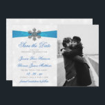 Diamante Snowflake & Blue Ribbon Winter Wedding Save The Date<br><div class="desc">Celebrate in style with these elegant and very trendy wedding save the date cards. The design is easy to personalise with your special event wording and a photo of your choice and your guests will be thrilled when they receive these fabulous save the dates. Matching items can be found in...</div>