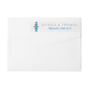 Diamante Snowflake & Blue Ribbon Winter Wedding Wrap Around Label