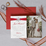 Diamante Snowflake & Red Ribbon Winter Wedding<br><div class="desc">Let everyone know you did it, you married in style with these elegant and very trendy real foil pressed photo wedding announcement cards. The design is easy to personalise with your own wording and a photo of your choice and your family and friends will be thrilled when they receive these...</div>
