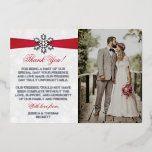 Diamante Snowflake & Red Ribbon Winter Wedding<br><div class="desc">Give thanks in style with these elegant and very trendy real foil pressed wedding photo thank you cards. The design is easy to personalise with your own special thank you wording and a photo of your choice and your guests will be thrilled when they receive these fabulous thank you cards....</div>