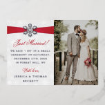 Diamante Snowflake & Red Ribbon Winter Wedding<br><div class="desc">Let everyone know you did it, you married in style with these elegant and very trendy real foil pressed photo wedding announcement cards. The design is easy to personalise with your own wording and a photo of your choice and your family and friends will be thrilled when they receive these...</div>