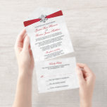 Diamante Snowflake & Red Ribbon Winter Wedding All In One Invitation<br><div class="desc">Celebrate in style with these elegant and very trendy all in one real silver foil pressed wedding invitations with easy tear off RSVP. This design is easy to personalise with your special event wording and your guests will be thrilled when they receive these fabulous invites. Matching wedding items can be...</div>