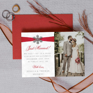 Diamante Snowflake & Red Ribbon Winter Wedding Announcement