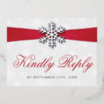 Diamante Snowflake & Red Ribbon Winter Wedding Foil Invitation Postcard<br><div class="desc">Celebrate in style with these elegant winter wedding real foil pressed RSVP postcards. This design is easy to personalise with your own wording and your guests will be thrilled when they receive these fabulous postcards.</div>