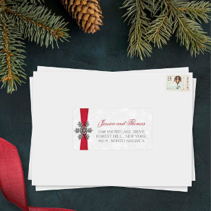 Diamante Snowflake & Red Ribbon Winter Wedding Label