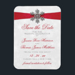 Diamante Snowflake & Red Ribbon Winter Wedding Magnet<br><div class="desc">The diamante snowflake & red ribbon wedding collection is perfect for any couple planning a romantic winter wedding celebration. The design features a light silvery gray and white snowflake textured background with a diamante snowflake on top of a silky looking ribbon. The wording incorporates the same silvery gray and red...</div>