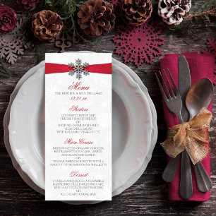 Diamante Snowflake & Red Ribbon Winter Wedding Menu