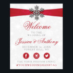 Diamante Snowflake & Red Ribbon Winter Wedding Poster<br><div class="desc">The diamanté snowflake & red ribbon wedding collection is perfect for any couple planning a romantic winter wedding celebration. The design features a light silvery grey and white snowflake textured background with a diamanté snowflake on top of a silky looking ribbon. The wording incorporates the same silvery grey and red...</div>