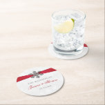 Diamante Snowflake & Red Ribbon Winter Wedding Round Paper Coaster<br><div class="desc">Celebrate in style with these elegant and very trendy wedding coasters. The design is easy to personalise with your own wording and your family and friends will be thrilled when they see these fabulous coasters. Matching items can be found in the collection.</div>