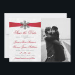 Diamante Snowflake & Red Ribbon Winter Wedding Save The Date<br><div class="desc">Celebrate in style with these elegant and very trendy wedding save the date cards. The design is easy to personalise with your special event wording and a photo of your choice and your guests will be thrilled when they receive these fabulous save the dates. Matching items can be found in...</div>
