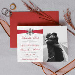 Diamante Snowflake & Red Ribbon Winter Wedding Save The Date<br><div class="desc">Celebrate in style with these elegant and very trendy wedding save the date cards. The design is easy to personalise with your special event wording and a photo of your choice and your guests will be thrilled when they receive these fabulous save the dates. Matching items can be found in...</div>