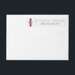 Diamante Snowflake & Red Ribbon Winter Wedding Wrap Around Label<br><div class="desc">The diamante snowflake & red ribbon wedding collection is perfect for any couple planning a romantic winter wedding celebration. The design features a light silvery grey and white snowflake textured background with a diamante snowflake on top of a silky looking ribbon. The wording incorporates the same silvery grey and red...</div>
