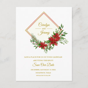Diamod & Poinsettias Christmas Inspired Wedding Holiday Postcard