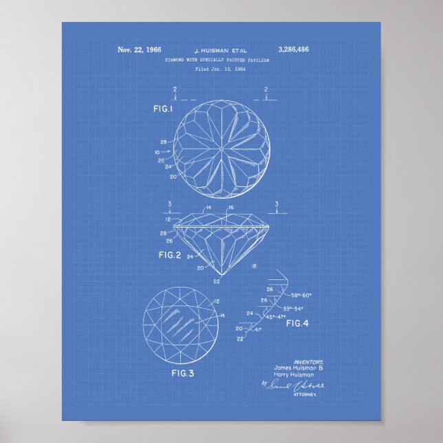 Diamond 1966 Patent Art Blueprint Poster (Front)