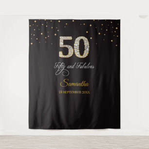 Diamond 50th Birthday Party Tapestry Backdrop Gold
