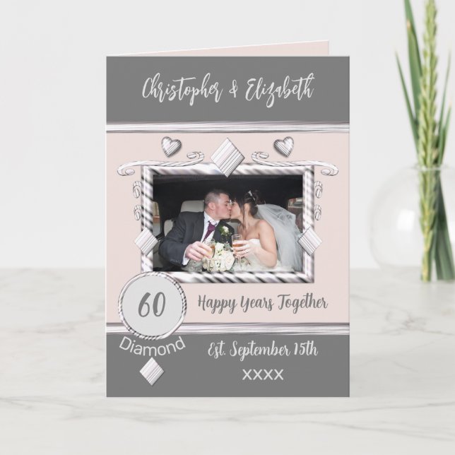 Diamond 60th anniversary add photo names grey card (Front)