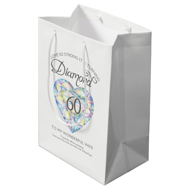 Diamond 60th anniversary custom jewellery gift bag (Back Angled)