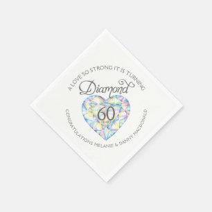 Diamond 60th Anniversary heart art name napkins
