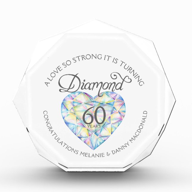 Diamond 60th Anniversary heart art name  Photo Block (Front)