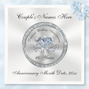 Diamond, 60th Anniversary Napkins Personalised