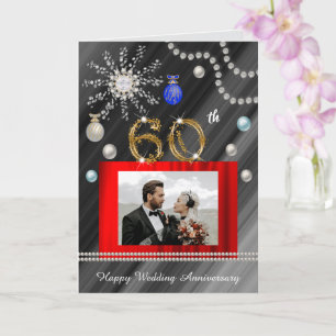 Diamond 60th Anniversary on Christmas 2 photos Card