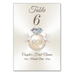 Diamond 60th Anniversary Table Number Cards