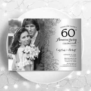 Diamond 60th Anniversary With Photo Silver Floral Invitation