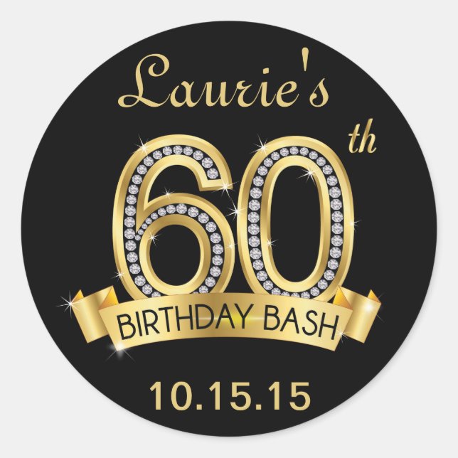 Diamond 60th Birthday Stickers | Black (Front)