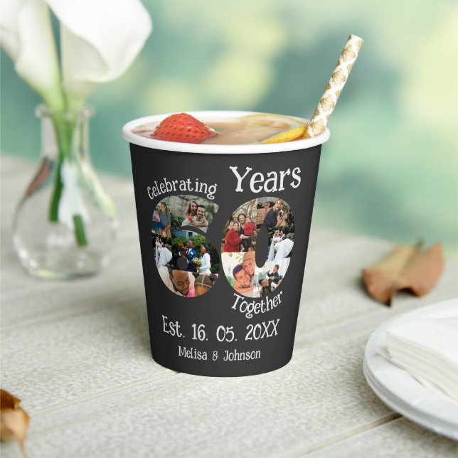 Diamond 60th Wedding Anniversary 10 Photo Collage Paper Cups (Insitu)