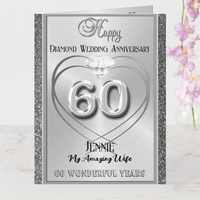 Diamond 60th Wedding Anniversary Card For Wife  (Orchid)