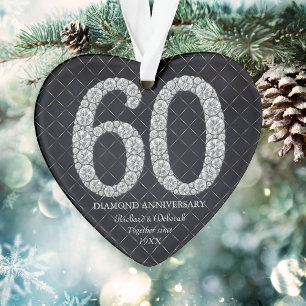 Diamond 60th Wedding Anniversary Christmas Heart Ornament