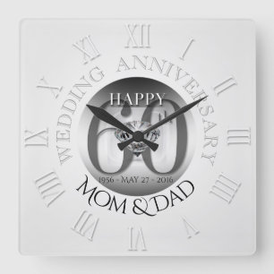 Diamond 60th Wedding Anniversary Clock Roman N