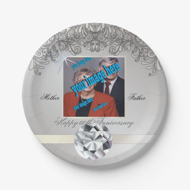 Diamond 60th Wedding Anniversary Disposable Paper Plate (Front)