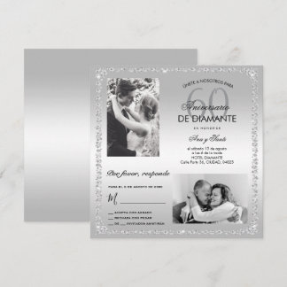 Diamond 60th Wedding Anniversary Double Photo Invitation