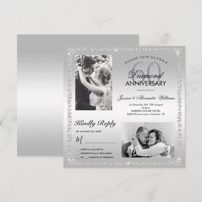 Diamond 60th Wedding Anniversary Double Photo Invitation (Front/Back)